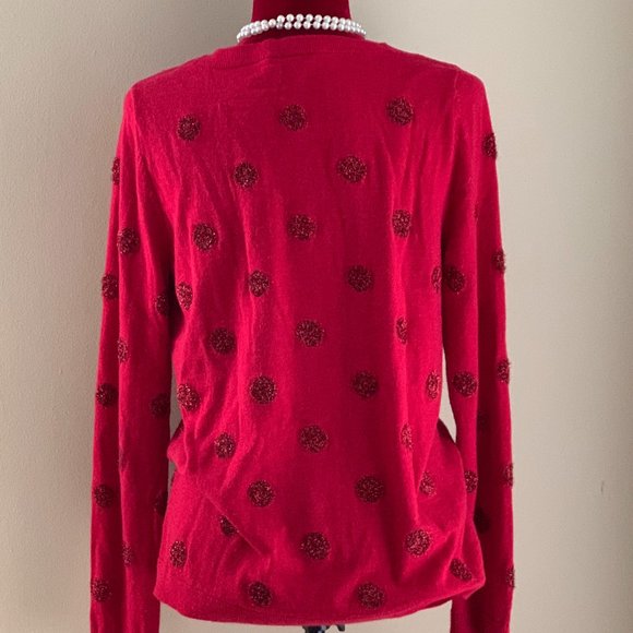 Talbots Tinsel Polkadot Wool Blend Sweater in Festive Berry Red - Picture 4 of 15